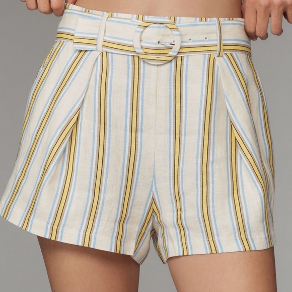 Maeve High Waist Yellow and Blue Striped Shorts - Picture 3 of 9